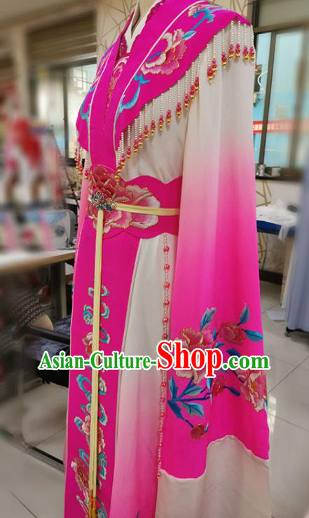 Chinese Yue Opera Actress Clothing Ancient Palace Princess Embroidered Rosy Dress Beijing Opera Diva Garment Costumes