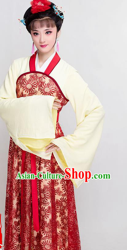 Chinese Ancient Palace Lady Red Dress Beijing Opera Diva Garment Costumes Yue Opera Court Maid Clothing