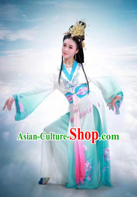 Chinese Yue Opera Young Beauty Clothing Ancient Princess Dance Blue Dress Beijing Opera Diva Garment Costumes