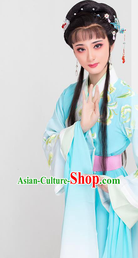 Chinese Beijing Opera Young Lady Garment Costumes Huangmei Opera Actress Clothing Ancient Noble Woman Blue Dress