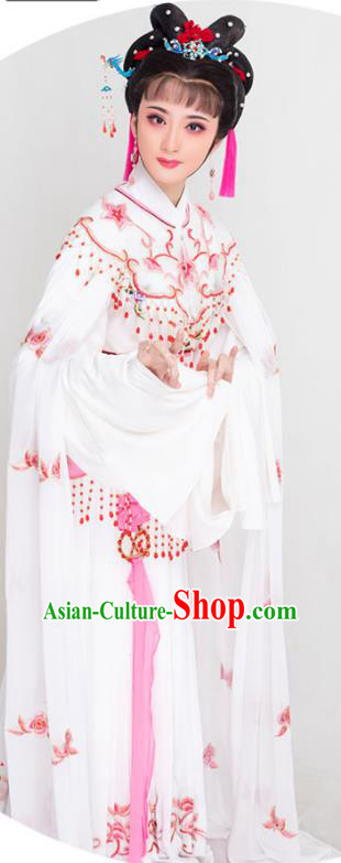 Chinese Ancient Swordswoman White Dress Beijing Opera Young Lady Garment Costumes Huangmei Opera Diva Clothing