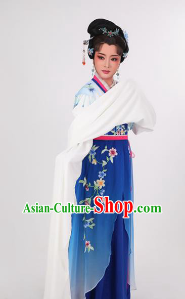 Chinese Beijing Opera Diva Garment Costumes Yue Opera Hua Tan Clothing Ancient Young Beauty Deep Blue Dress