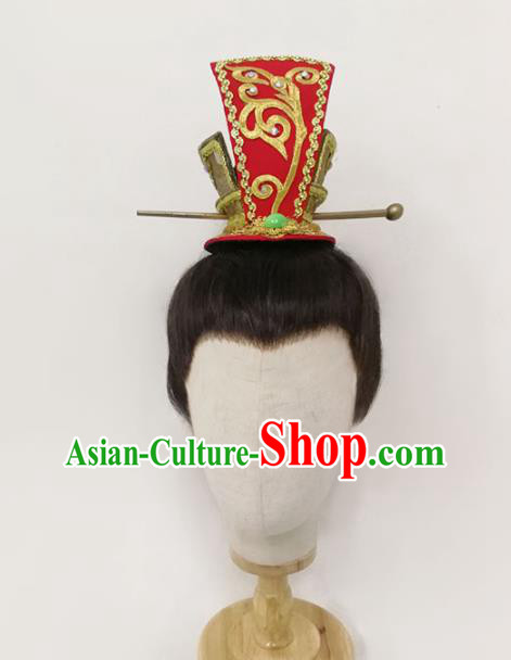 Chinese Traditional Beijing Opera Xiaosheng Hair Accessories Yue Opera Niche Headdress Opera Prince Red Hairdo Crown