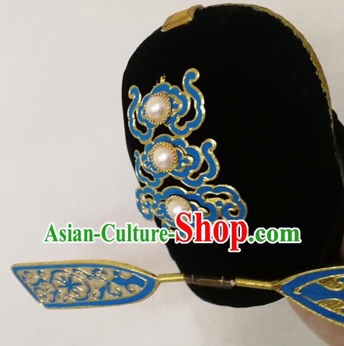 Chinese Traditional Beijing Opera Scholar Headwear Yue Opera Xiaosheng Headdress Opera Niche Pearls Hat