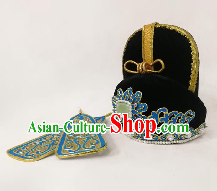 Chinese Traditional Beijing Opera Scholar Headwear Yue Opera Xiaosheng Headdress Opera Niche Pearls Hat
