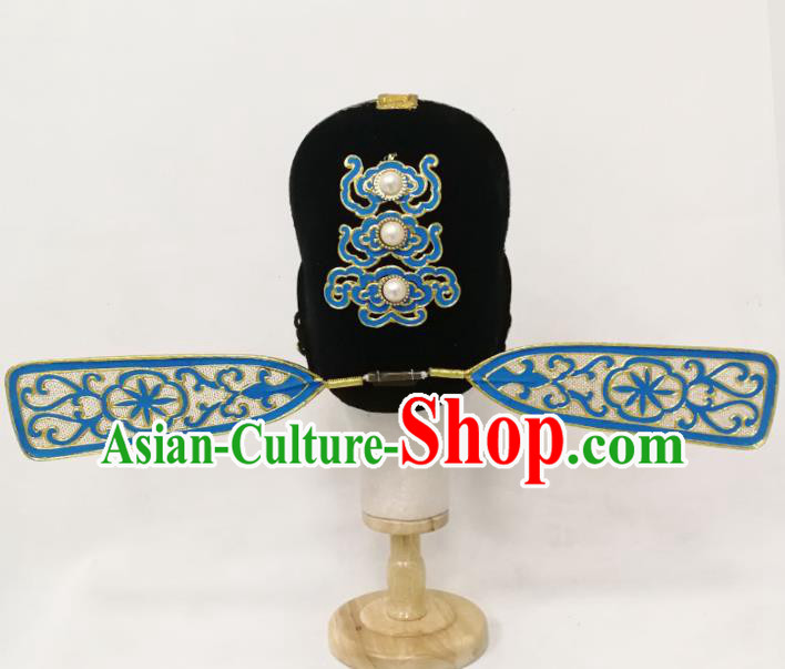 Chinese Traditional Beijing Opera Scholar Headwear Yue Opera Xiaosheng Headdress Opera Niche Pearls Hat