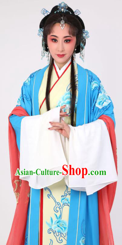 China Peking Opera Actress Clothing Ancient Young Beauty Blue Dress Yue Opera Diva Garment Costumes