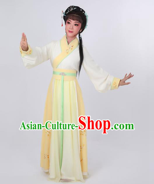 China Peking Opera Hua Tan Clothing Ancient Fairy Yellow Dress Huangmei Opera Actress Garment Costumes