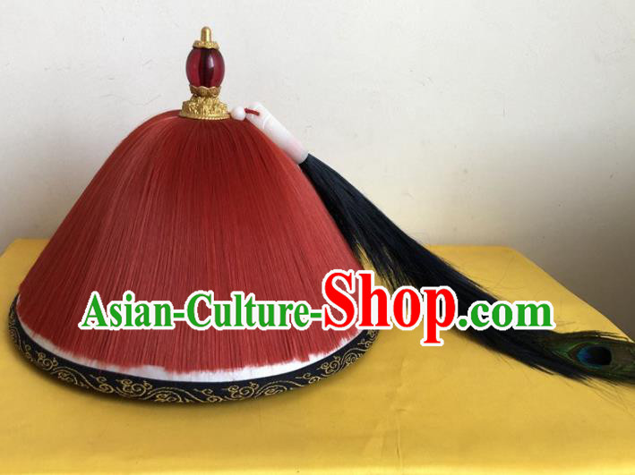 Chinese Qing Dynasty Imperial Bodyguard Hat Opera Royal Highness Headpiece Traditional Beijing Opera Soldier Headwear