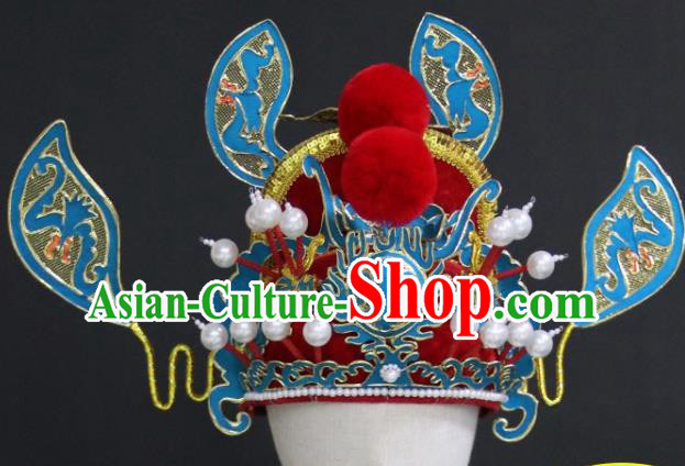 Chinese Traditional Beijing Opera Official Headwear Peking Opera Hell King Hat Opera Zhong Kui Helmet Headpiece
