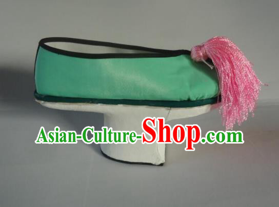 China Traditional Peking Opera Hua Tan Shoes Peking Opera Diva Green Satin Shoes Qing Dynasty Princess Shoes