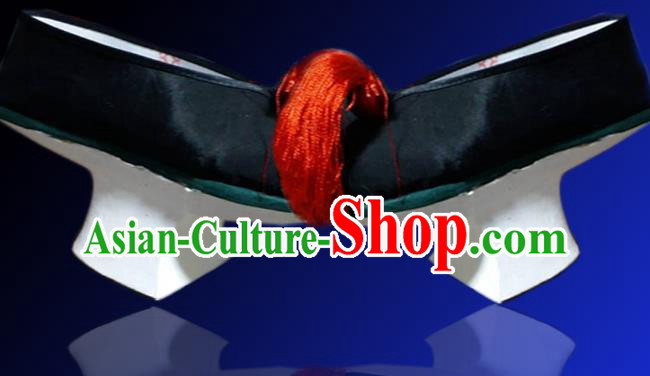 China Traditional Peking Opera Diva Shoes Peking Opera Actress Black Satin Shoes Qing Dynasty Imperial Consort Shoes