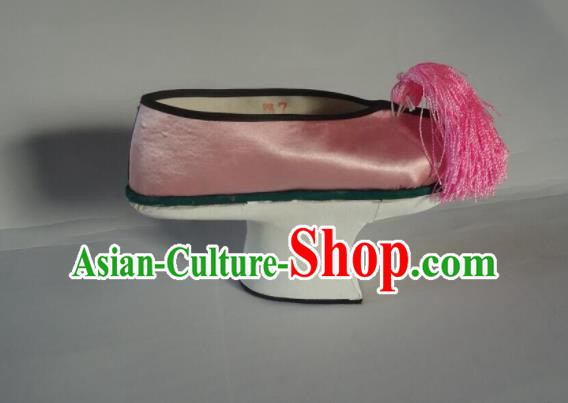 China Peking Opera Actress Pink Satin Shoes Qing Dynasty Imperial Consort Shoes Traditional Peking Opera Diva Shoes