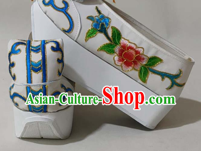 China Beijing Opera White Embroidered Shoes Yue Opera Scholar Shoes Traditional Peking Opera Xiaosheng Shoes