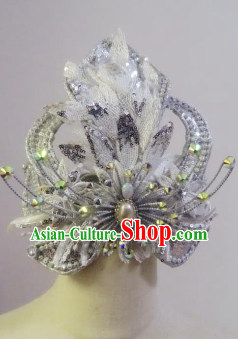 Chinese Gezi Opera Princess Hair Accessories Peking Opera Actress Argent Hair Crown Traditional Beijing Opera Hua Tan Headpiece