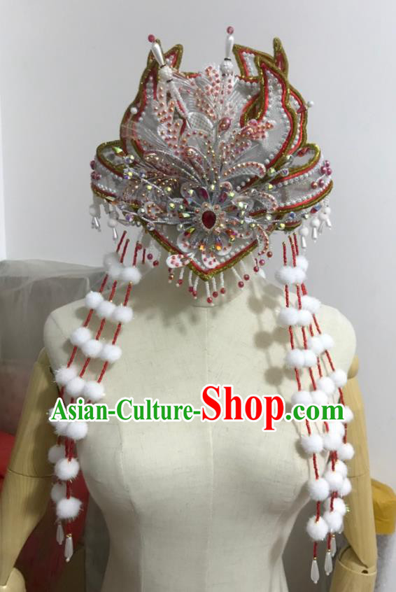 Chinese Traditional Beijing Opera Hua Tan Headdress Gezi Opera Princess Hair Accessories Peking Opera Actress Venonat Tassel Hair Crown