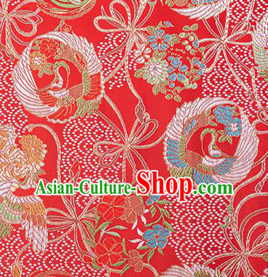 China Tang Suit Silk Damask Jacquard Satin Tapestry Traditional Hanfu Textile Fabric Classical Crane Pattern Red Brocade Material