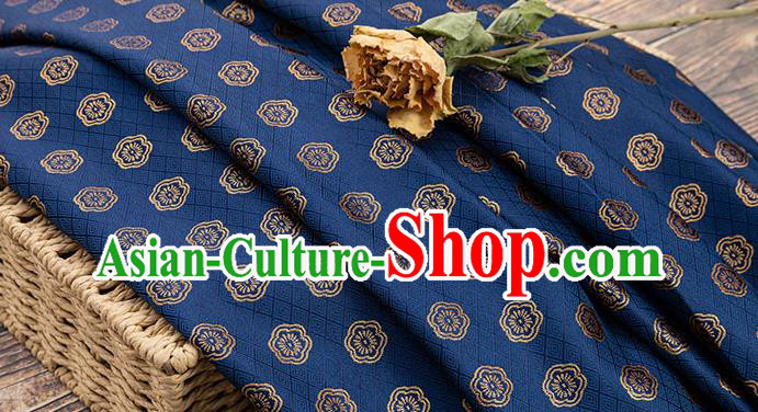 China Tang Suit Silk Damask Jacquard Tapestry Traditional Cheongsam Fabric Material Classical Plum Blossom Pattern Deep Blue Brocade