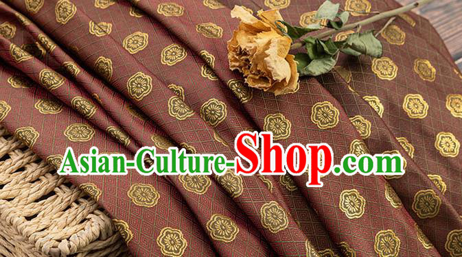China Traditional Cheongsam Fabric Classical Plum Blossom Pattern Brownish Red Brocade Tang Suit Silk Damask Jacquard Tapestry