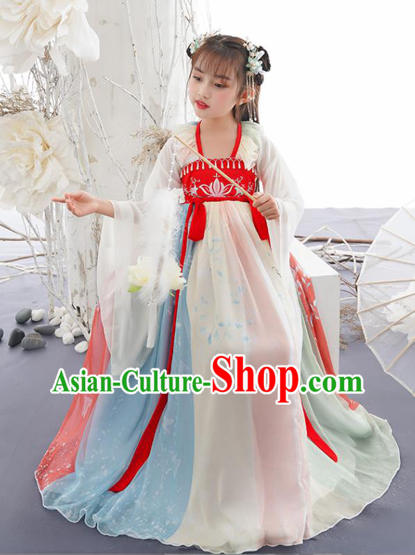 China Ancient Kid Fairy Fashion Costumes Traditional Tang Dynasty Girls Clothing Children Dance Hanfu Dress