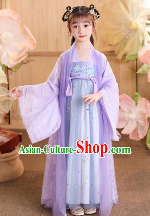 China Children Stage Show Garment Costumes Traditional Violet Hanfu Dress Tang Dynasty Girl Princess Clothing