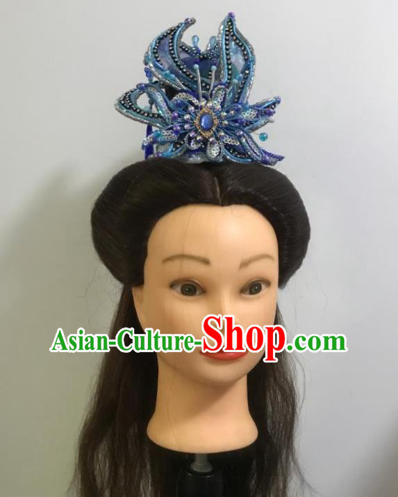 China Beijing Opera Xiaosheng Blue Hair Crown Fujian Gezi Opera Prince Headwear Traditional Peking Opera Scholar Headpiece