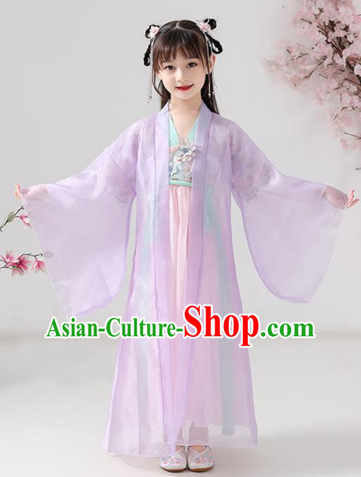 China Ming Dynasty Girl Princess Clothing Ancient Children Costumes Traditional Stage Show Lilac Hanfu Dress