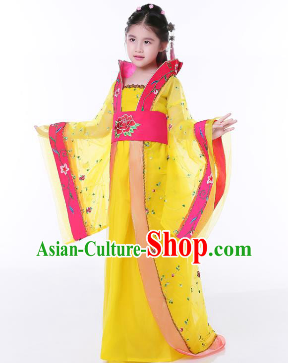 China Traditional Children Yellow Hanfu Dress Tang Dynasty Imperial Consort Clothing Ancient Girl Fairy Garment Costume