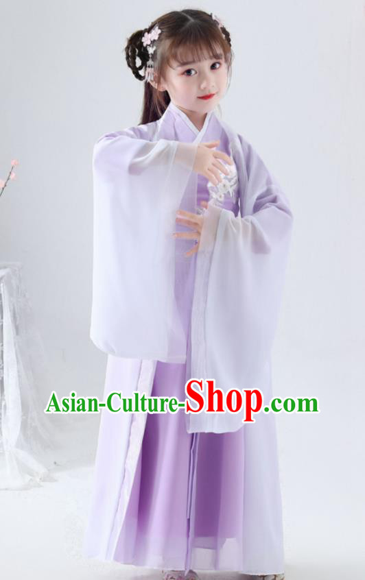 China Traditional Stage Show Girl Purple Hanfu Dress Jin Dynasty Princess Clothing Ancient Children Fairy Garment Costume