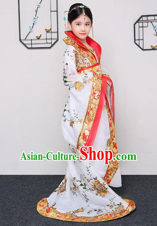China Traditional Court Dance White Hanfu Dress Tang Dynasty Girl Princess Clothing Ancient Children Garment Costume