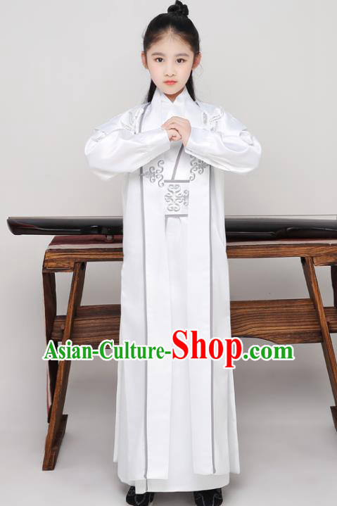 Chinese Ancient Boys Swordsman White Uniforms Tang Dynasty Kid Prince Clothing Traditional Stage Performance Costume