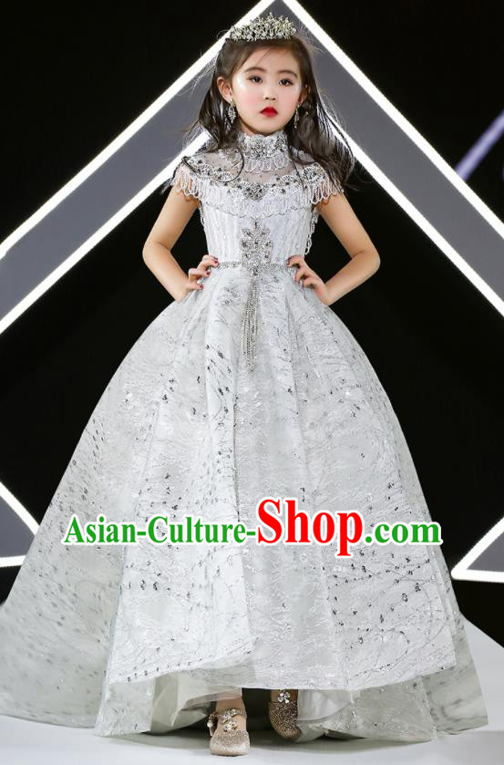 Professional Stage Show Fashion Clothing Catwalks Trailing Evening Dress Children Formal Costume Girl Piano Performance Garment