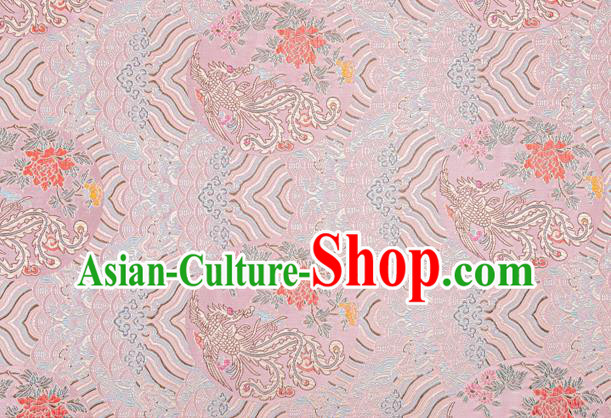 China Tang Suit Damask Classical Phoenix Peony Pattern Tapestry Traditional Hanfu Silk Fabric Wedding Dress Pink Brocade