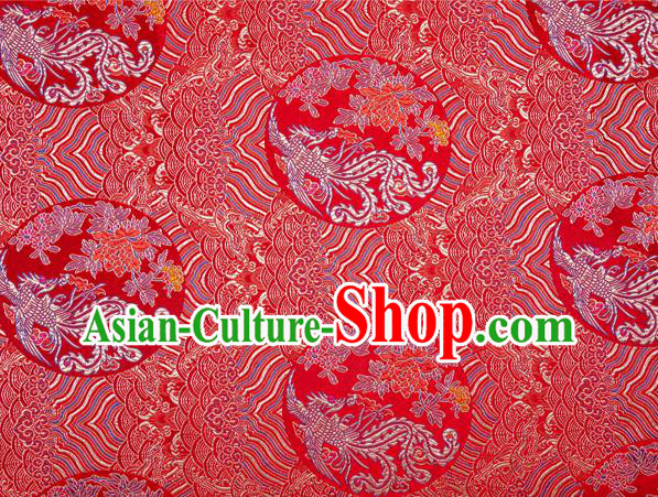 China Wedding Dress Red Brocade Tang Suit Damask Classical Phoenix Peony Pattern Tapestry Traditional Hanfu Silk Fabric