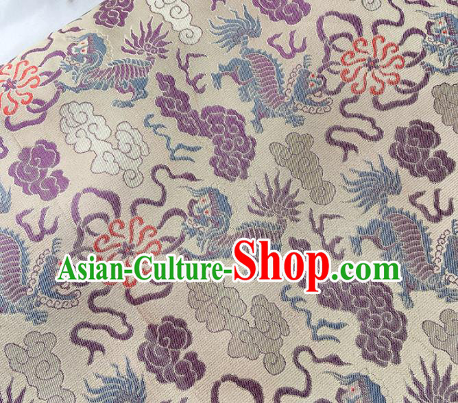China Classical Kylin Pattern Tapestry Traditional Hanfu Silk Fabric Qipao Dress Beige Song Brocade Tang Suit Damask