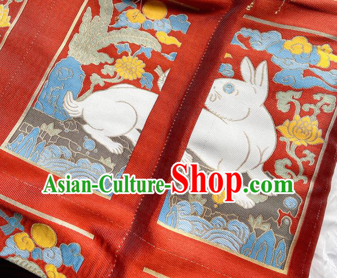 China Ming Dynasty Dress Red Brocade Tang Suit Damask Classical Rabbit Pattern Zhuanghua Satin Tapestry Traditional Hanfu Silk Fabric
