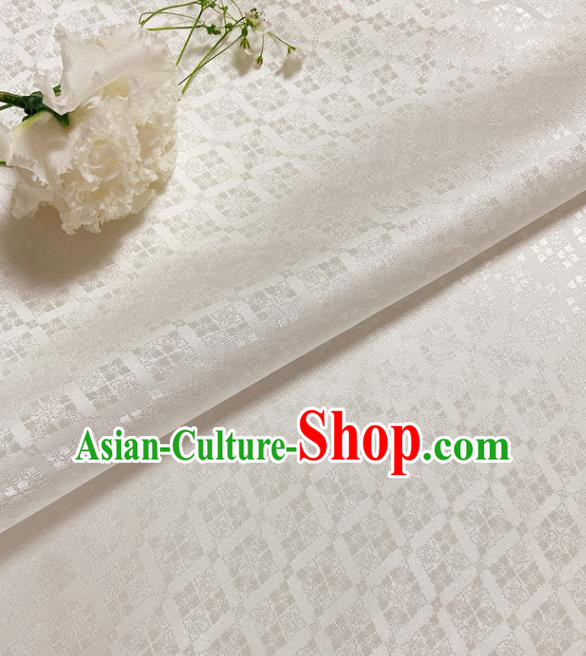China Traditional Hanfu Dress Silk Fabric Song Dynasty White Brocade Tang Suit Damask Classical Rhombus Pattern Satin Tapestry