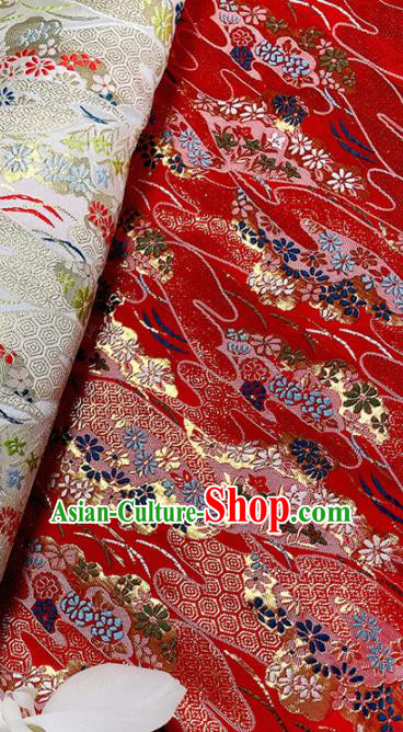 Asian Tapestry Satin Drapery Japanese Traditional Fabric Kimono Red Nishijin Brocade