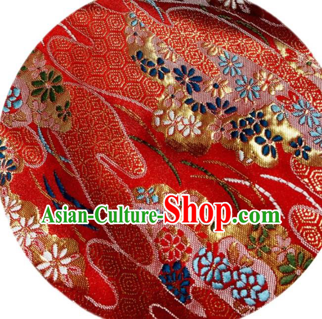 Asian Tapestry Satin Drapery Japanese Traditional Fabric Kimono Red Nishijin Brocade
