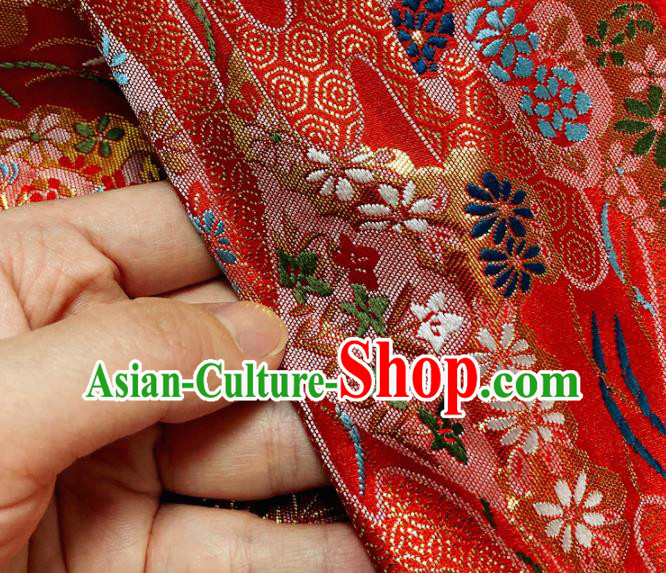Asian Tapestry Satin Drapery Japanese Traditional Fabric Kimono Red Nishijin Brocade