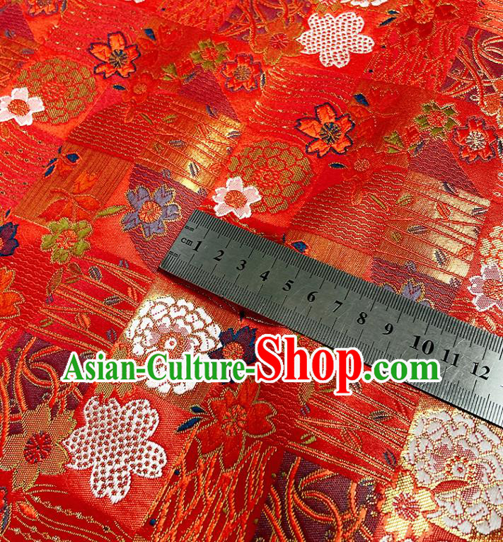 Asian Camellia Pattern Satin Drapery Japanese Traditional Tapestry Fabric Kimono Red Nishijin Brocade