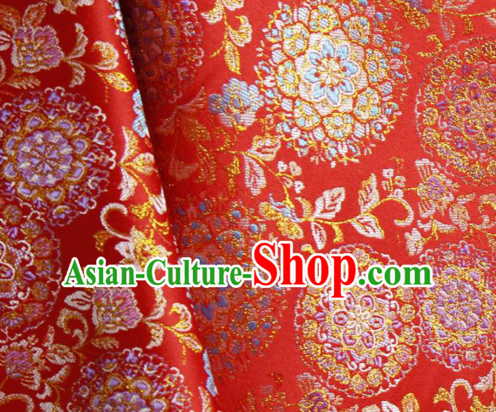 China Wedding Dress Jacquard Brocade Tang Suit Damask Classical Flowers Pattern Red Satin Tapestry Traditional Hanfu Silk Fabric