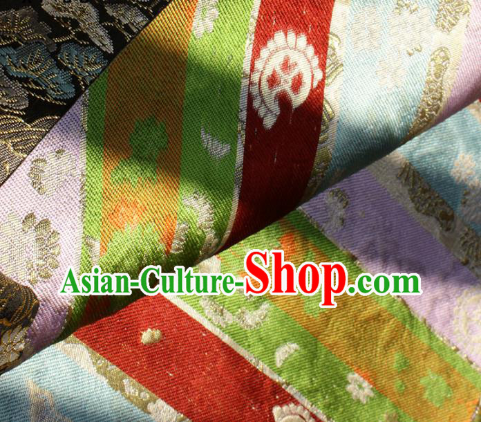 Japanese Kimono Tapestry Fabric Black Nishijin Brocade Asian Traditional Wave Crane Pattern Satin Drapery