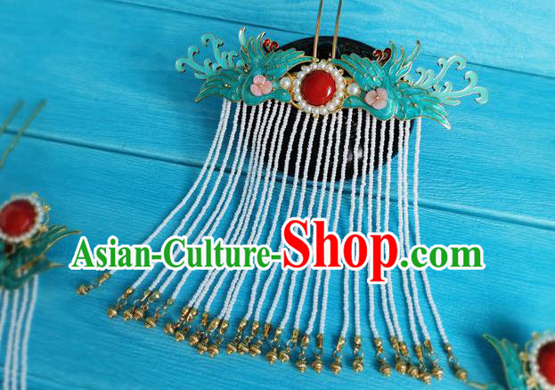 Chinese Traditional Wedding Hair Accessories Ming Dynasty Court Lady Cloisonne Hair Stick Ancient Princess Tassel Hairpin