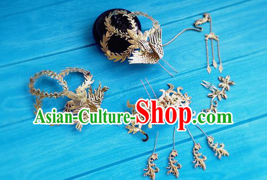 Chinese Tang Dynasty Imperial Consort Hairpins Traditional Hanfu Hair Accessories Ancient Court Woman Golden Hair Crown Full Set