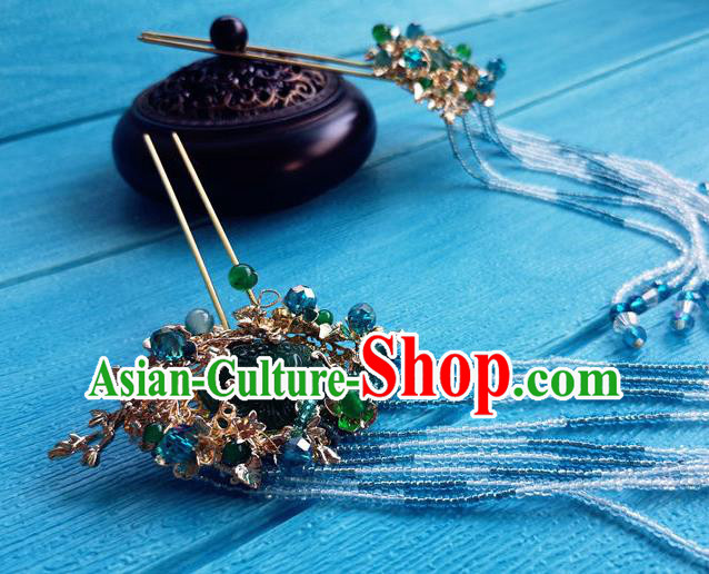 Chinese Ming Dynasty Princess Tassel Hairpins Traditional Hanfu Hair Accessories Ancient Noble Lady Jade Hair Stick