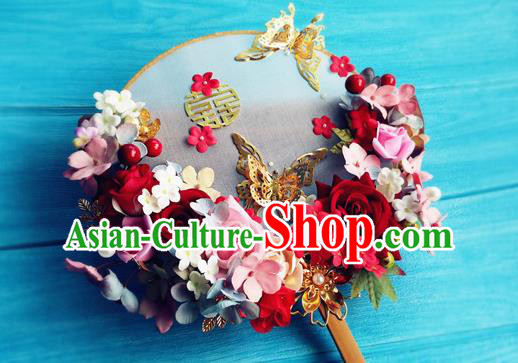 Handmade Chinese Wedding Palace Fan Ming Dynasty Princess Fan Traditional Hanfu Circular Fan