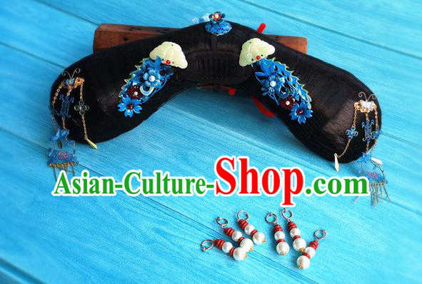 China Ancient Imperial Consort Hairpieces Drama Story of Yanxi Palace Headdress Traditional Qing Dynasty Court Woman Wigs and Hairpins