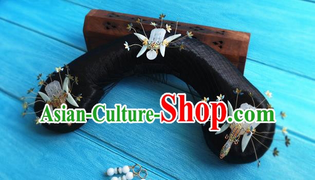 China Traditional Qing Dynasty Imperial Consort Wigs and Jade Hairpins Ancient Manchu Woman Hairpieces Drama Story of Yanxi Palace Charmaine Sheh Headdress