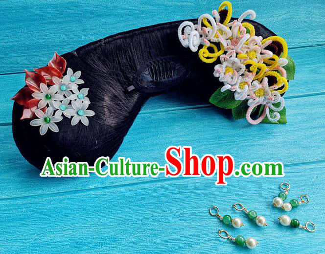 China Ancient Empress Hairpieces Drama Story of Yanxi Palace Fucha Rongyin Headdress Traditional Qing Dynasty Manchu Queen Wigs and Hairpins